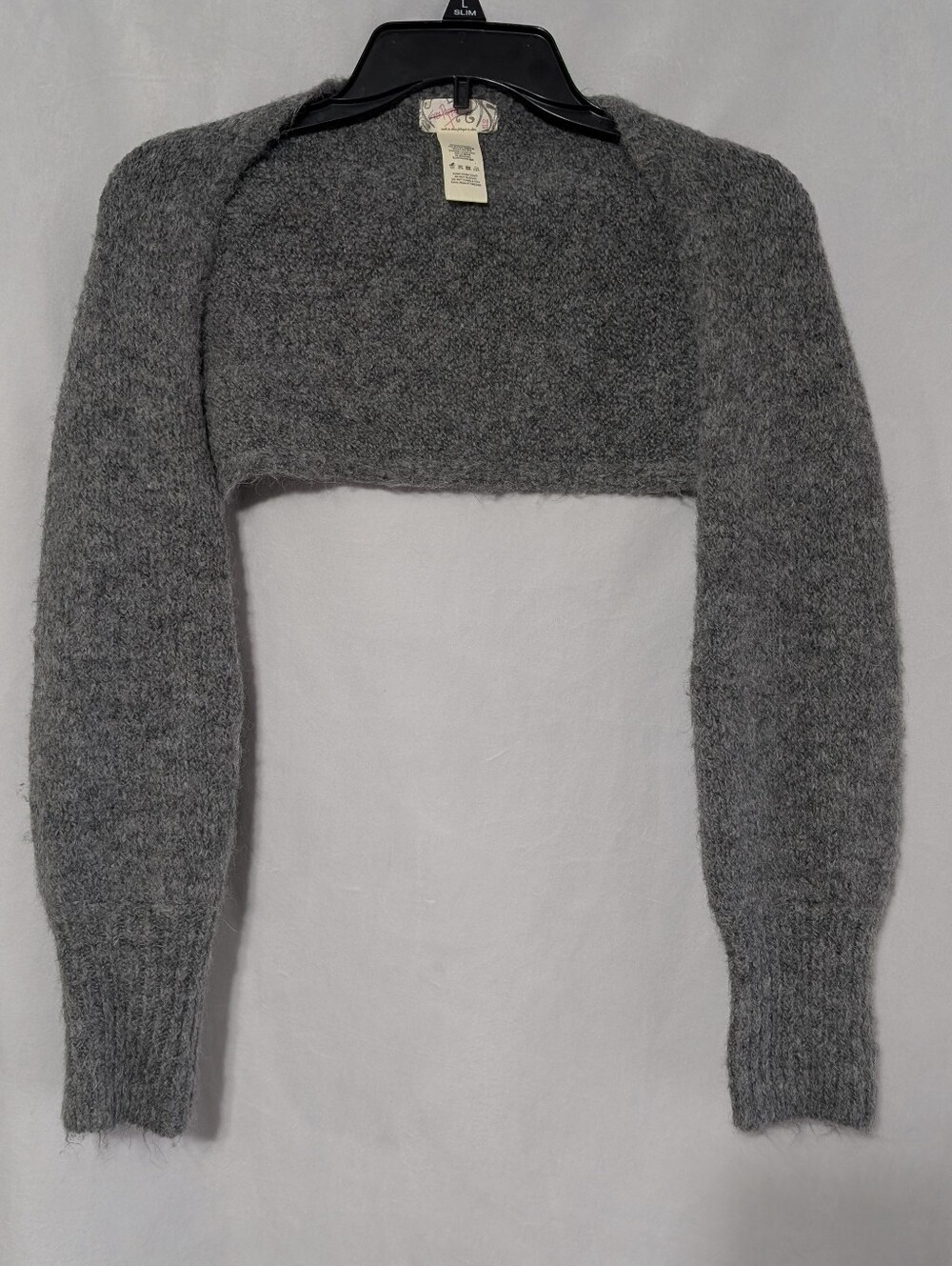 Free People Gray Prima Donna Knit Bolero Shrug Extra Cropped Fuzzy Sleeves OS